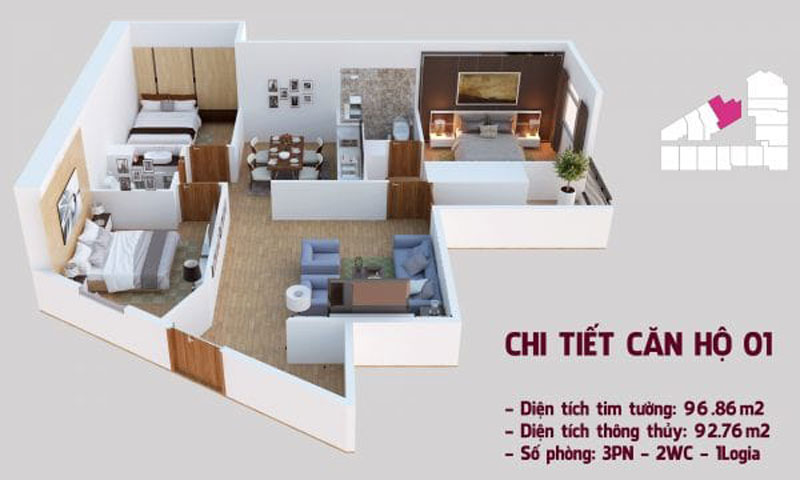 chi tiết căn hộ tòa tháp chung cư