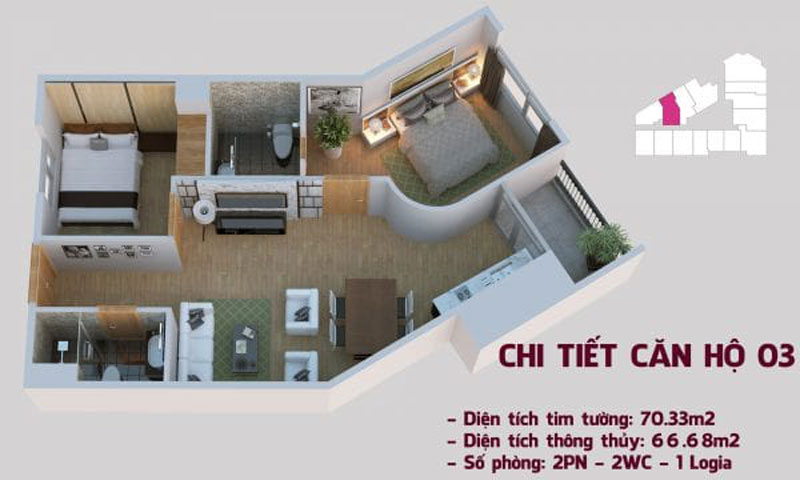 Chi tiết căn hộ 03 tòa Tháp Chung Cư